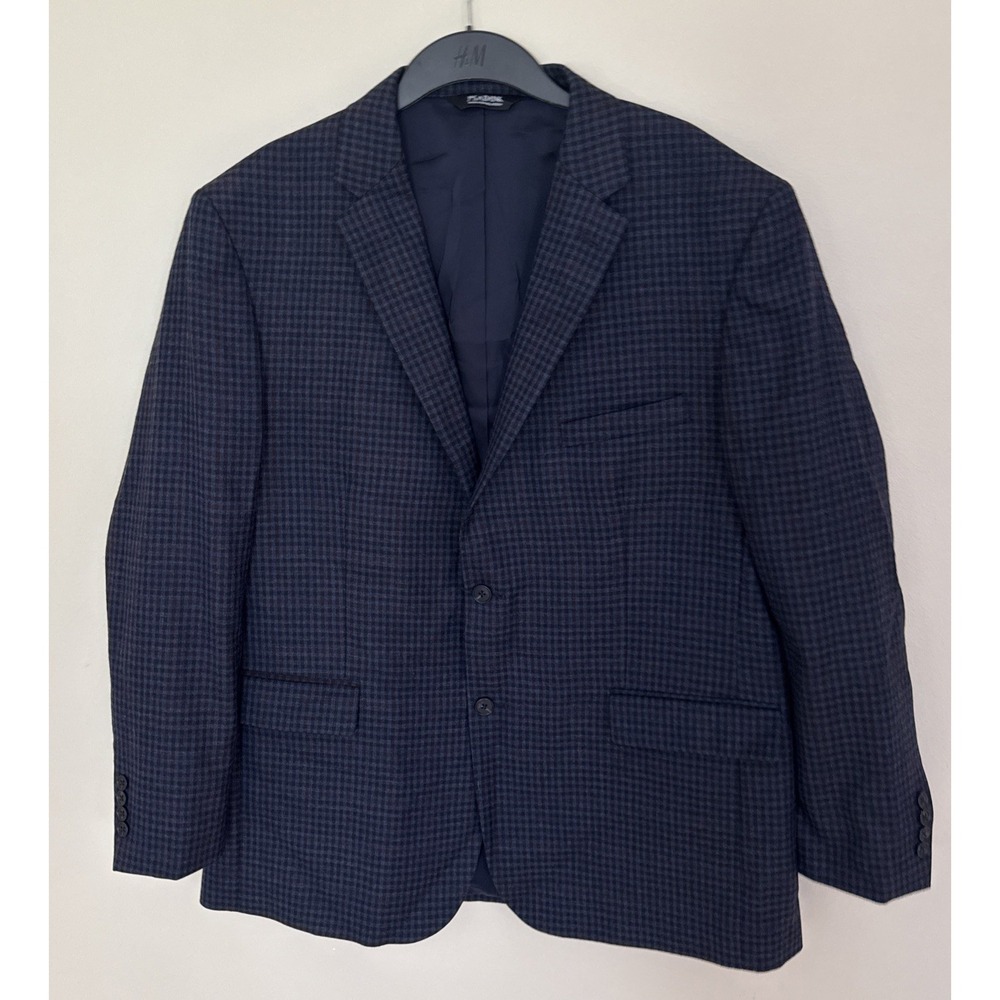 Jos A Bank Traveler Tailored Fit Sport Coat Blazer Mens 48L Wool Blue Check